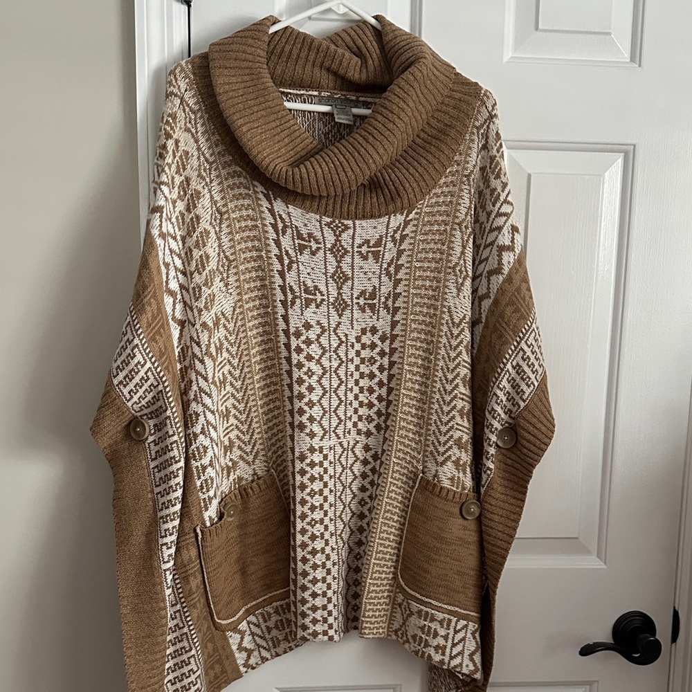 Sharon Young Brown and Cream Patterned Cowl Neck Sweater